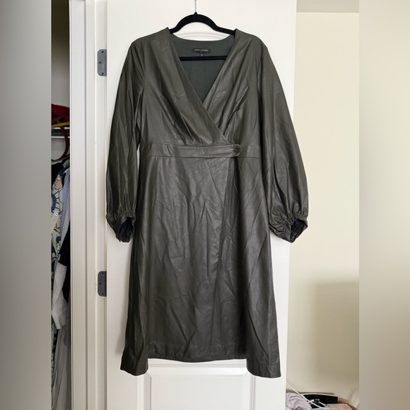 Banana Republic Olive Vegan Leather Wrap Dress - Picture 3 of 9